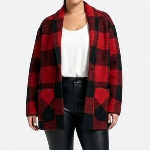 Aritzia Wilfred Off Duty Neelam Jacket Red Buffalo Check‎ Wool M 0X L